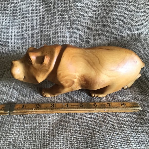 Hippo Hand-Carved Natural Wood Unique Statue - Picture 2 of 13